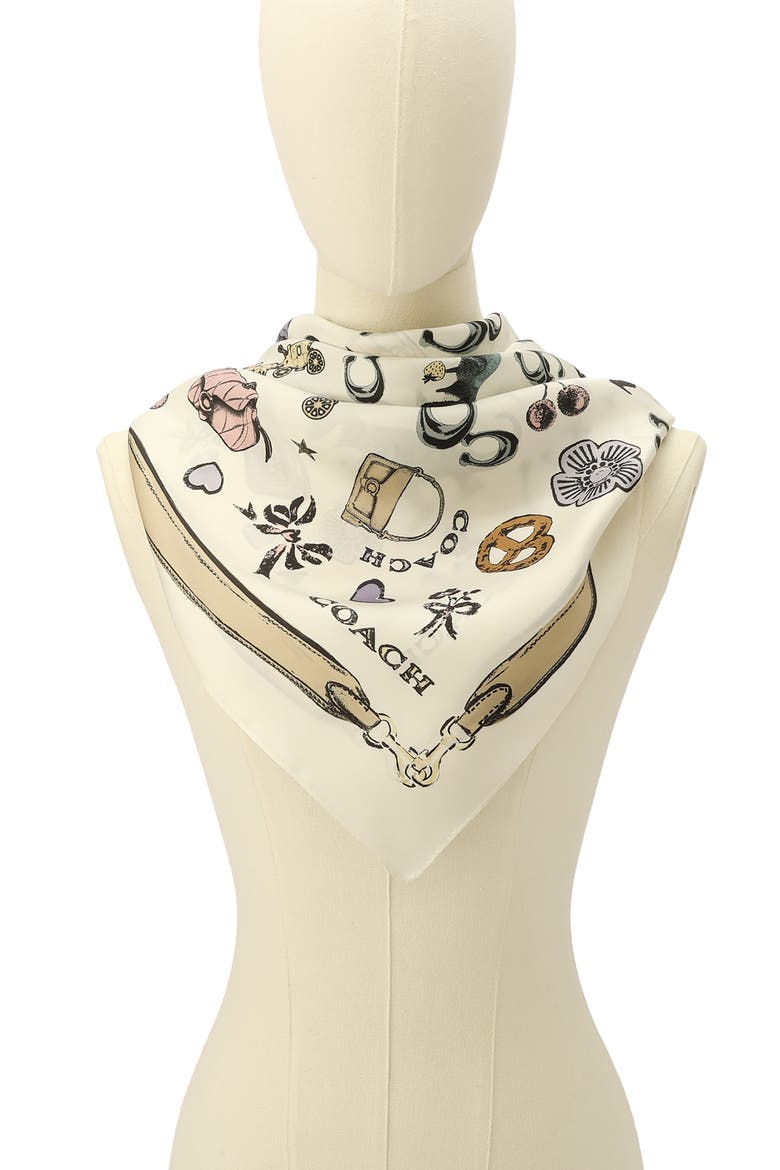 Iconic Motifs Square Silk Scarf, Alternate, color, WHITE MULTI