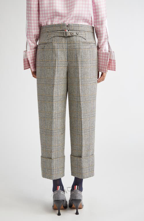 Thom Browne Pow Glen Plaid Hunting Tweed Crop Backstrap Trousers In Gray