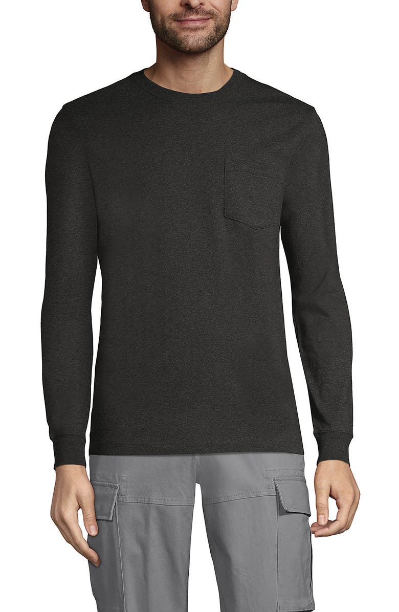 Lands' End Super-T Long Sleeve T-Shirt with Pocket, Main, color, Dark Charcoal Heather