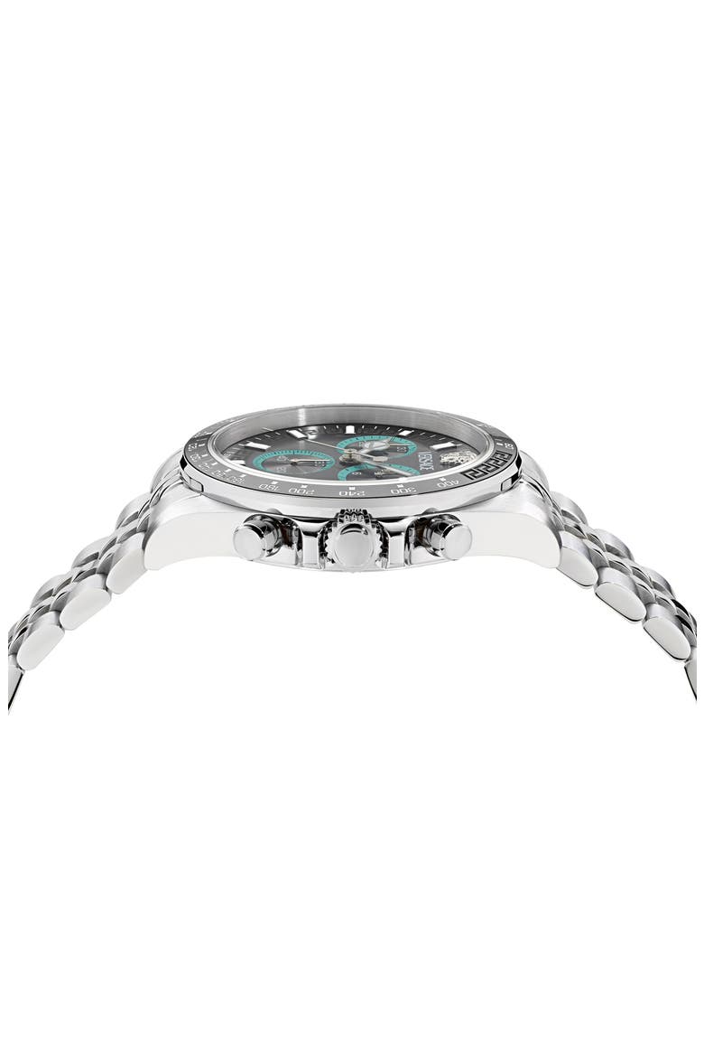 Greca Chronograph Wave Bracelet Watch, 43mm, Alternate, color, STAINLESS STEEL