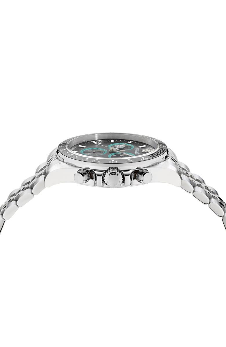 Versace Greca Chronograph Wave Bracelet Watch, 43mm, Alternate, color, Stainless Steel