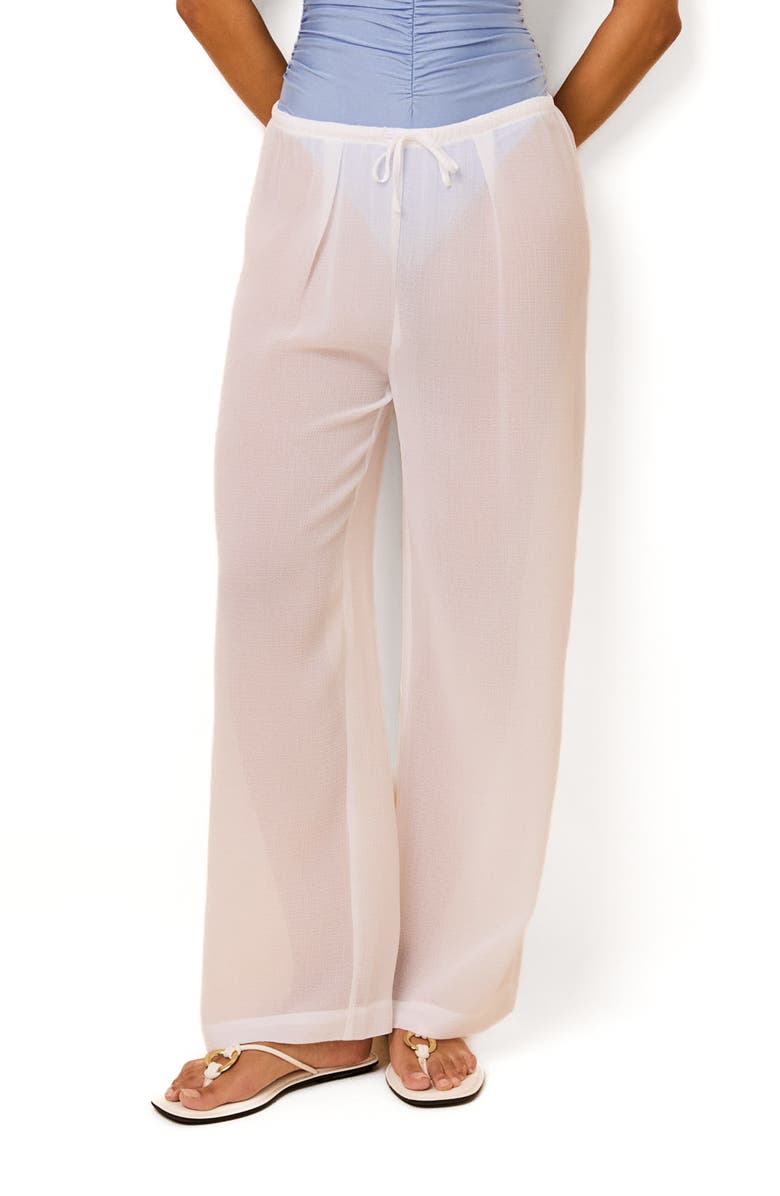 Solid & Striped Ashling Pleated Sheer Cover-Up Pants, Main, color, Optic White