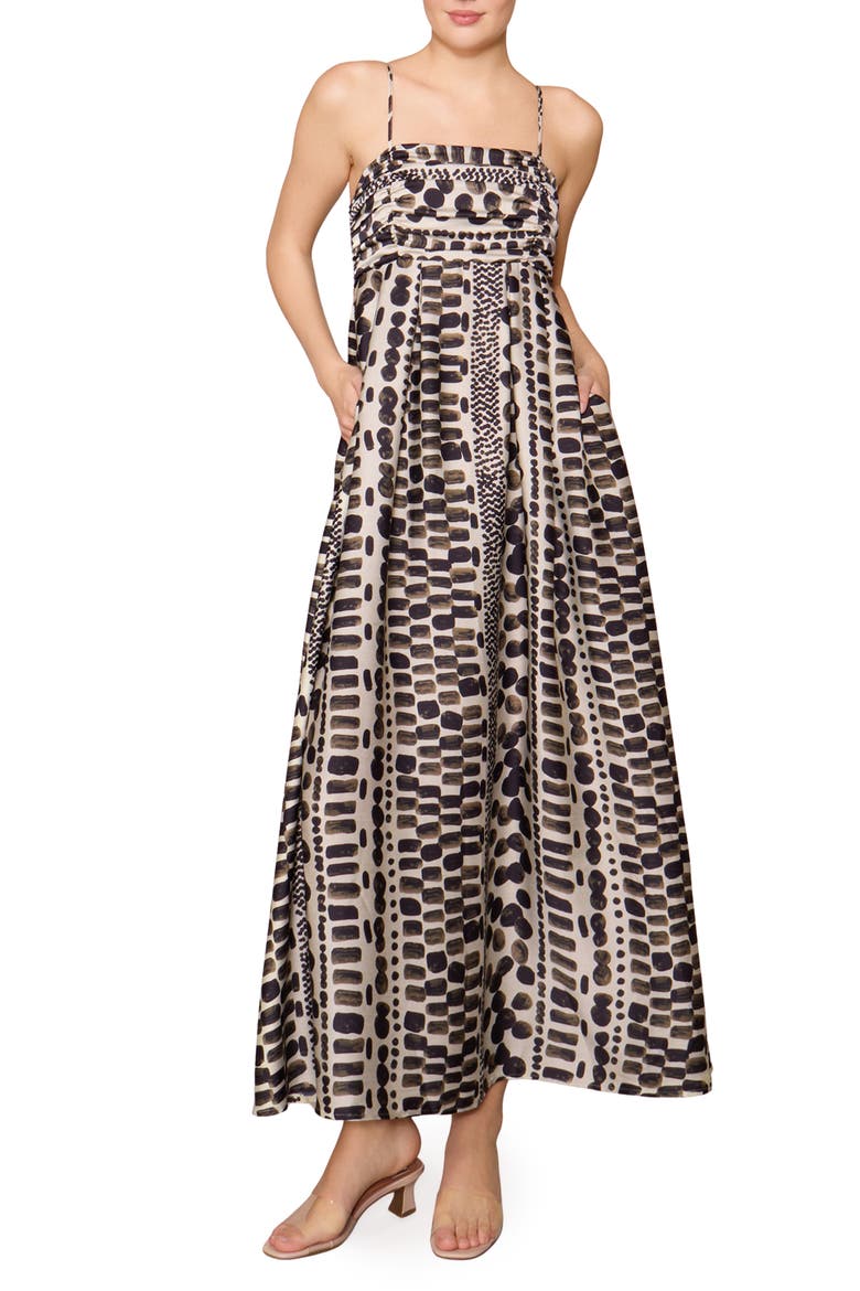 Mixed Print Satin Maxi Dress, Main, color, BONE BLACK