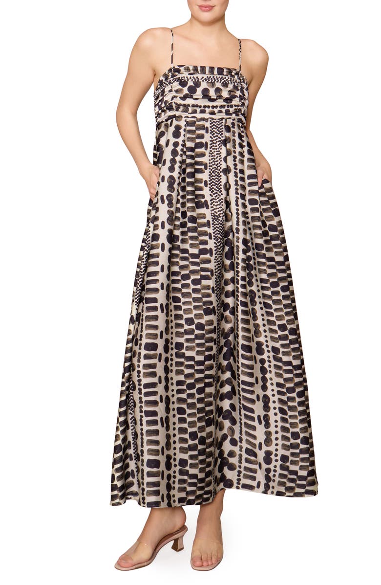 MELLODAY Mixed Print Satin Maxi Dress, Main, color, Bone Black