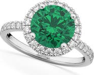 ALLUREZ Halo Emerald & Diamond Engagement Ring 14K
