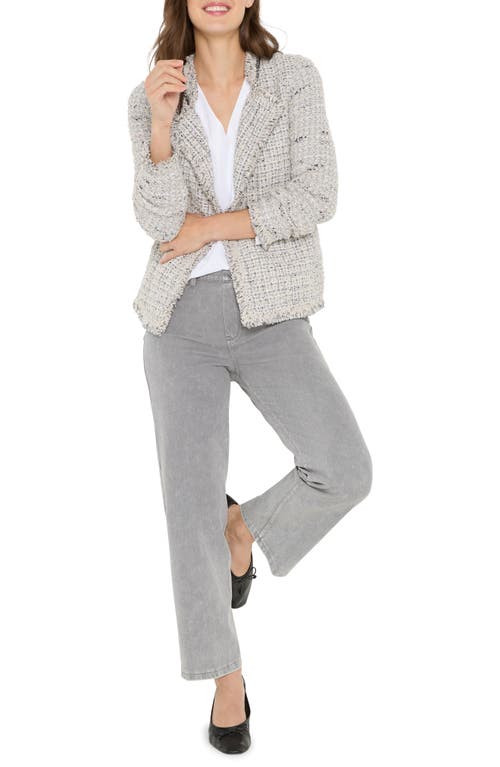 Nic + Zoe Nic+zoe Chain Trim Fringe Mix Knit Jacket In Gray