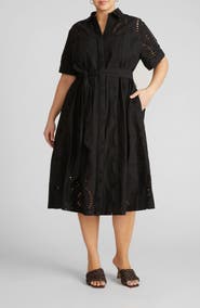 Universal Standard Eyelet Tie Waist Poplin Shirtdress