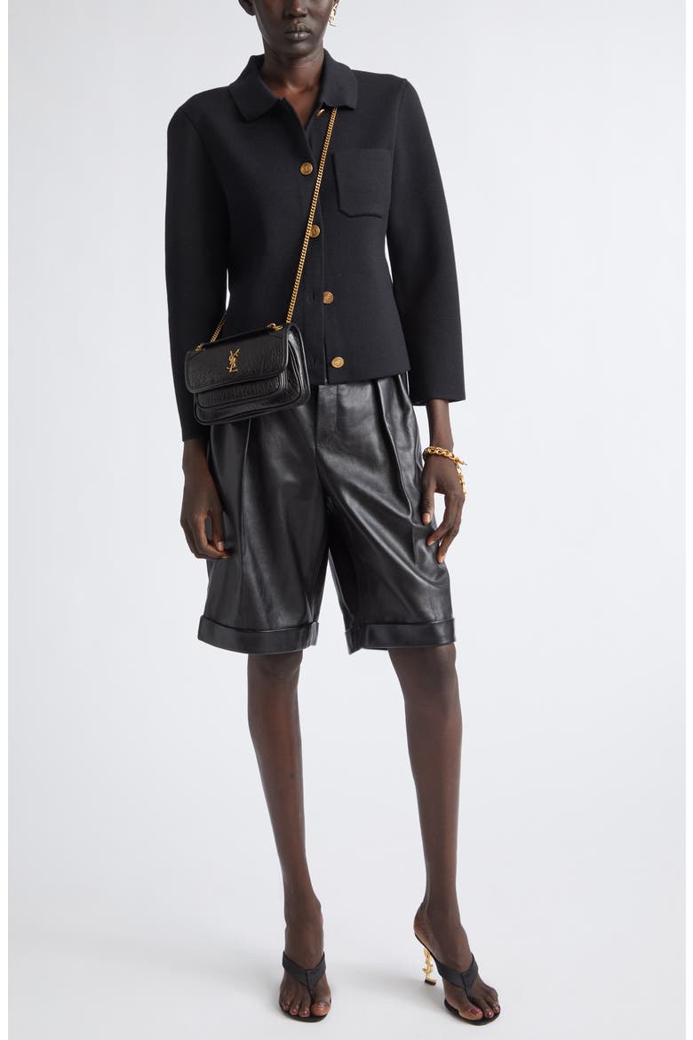 Lambskin Leather Bermuda Shorts, Alternate, color, BLACK