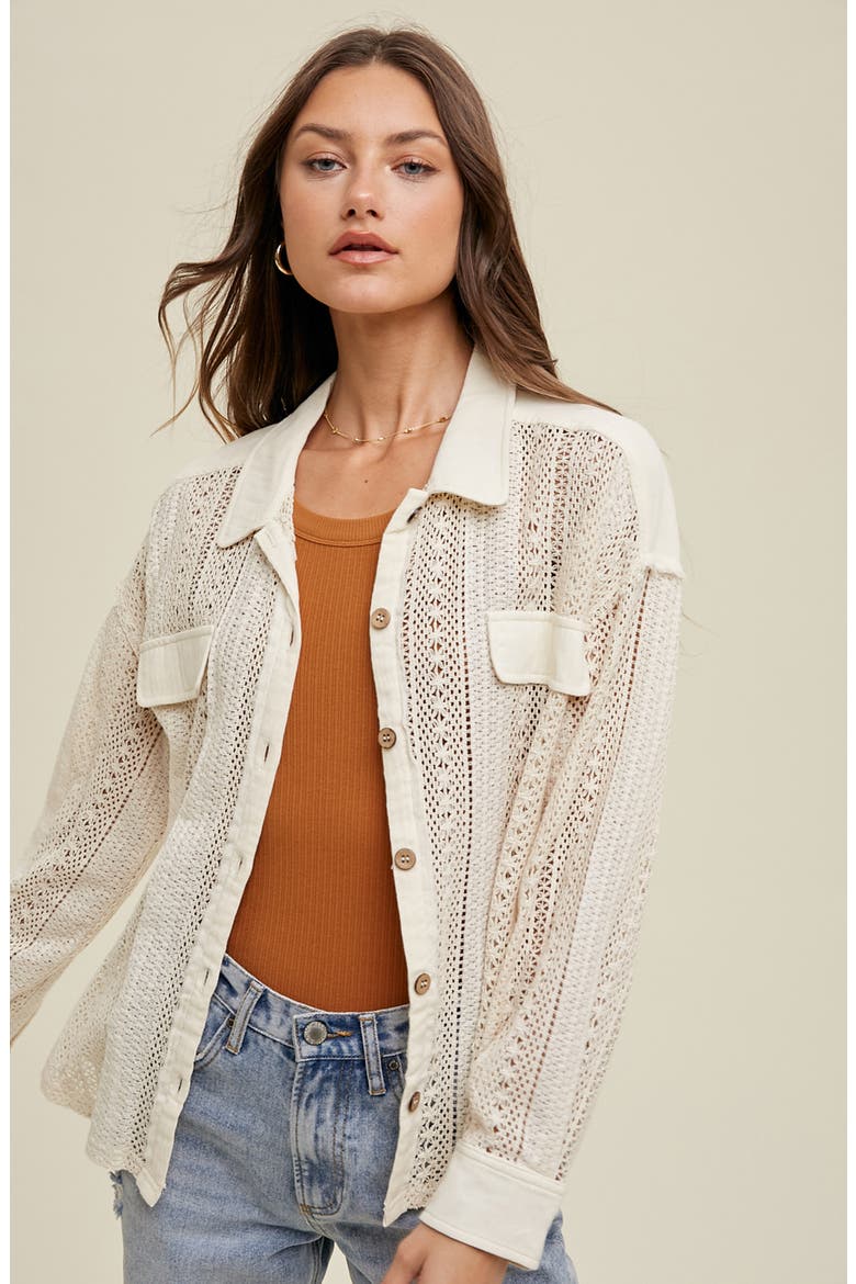 Open Stitch Button-Up Shirt, Alternate, color, NATURAL