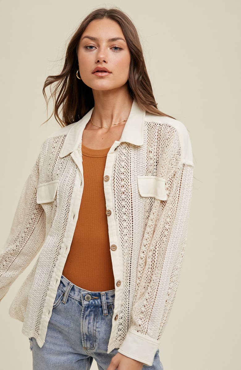 WISHLIST Open Stitch Button-Up Shirt, Alternate, color, Natural