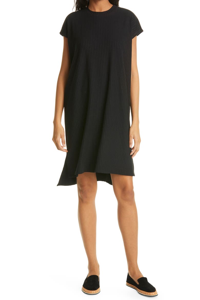 Rib Crewneck Dress, Main, color, BLACK