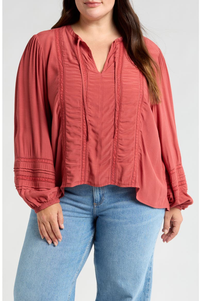 Lace Inset Long Sleeve Top, Main, color, RUST MARSALA