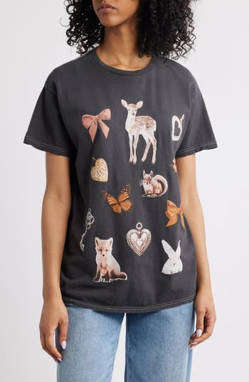 Vinyl Icons Vintage Animals Cotton Graphic T-shirt In Phantom