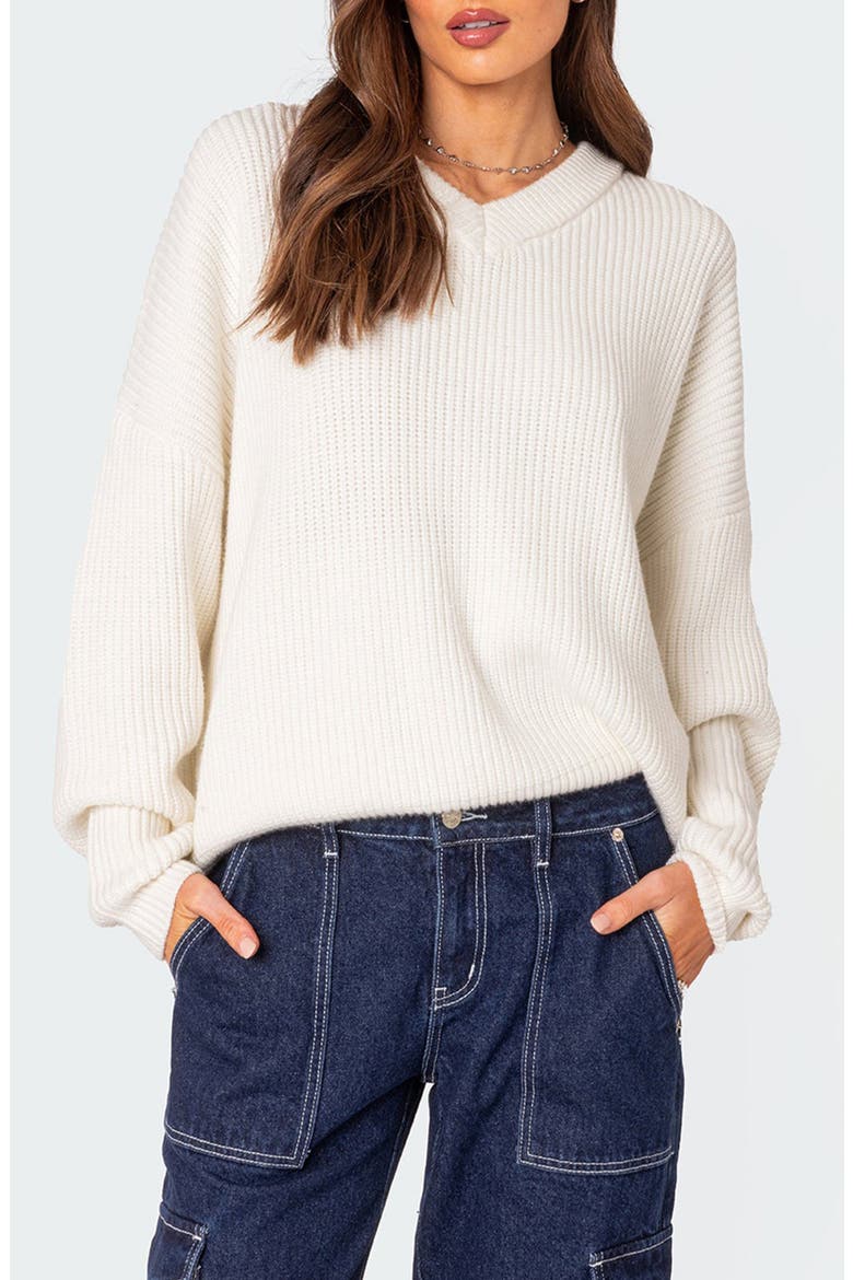 Denny Oversize V-Neck Sweater, Main, color, WHITE