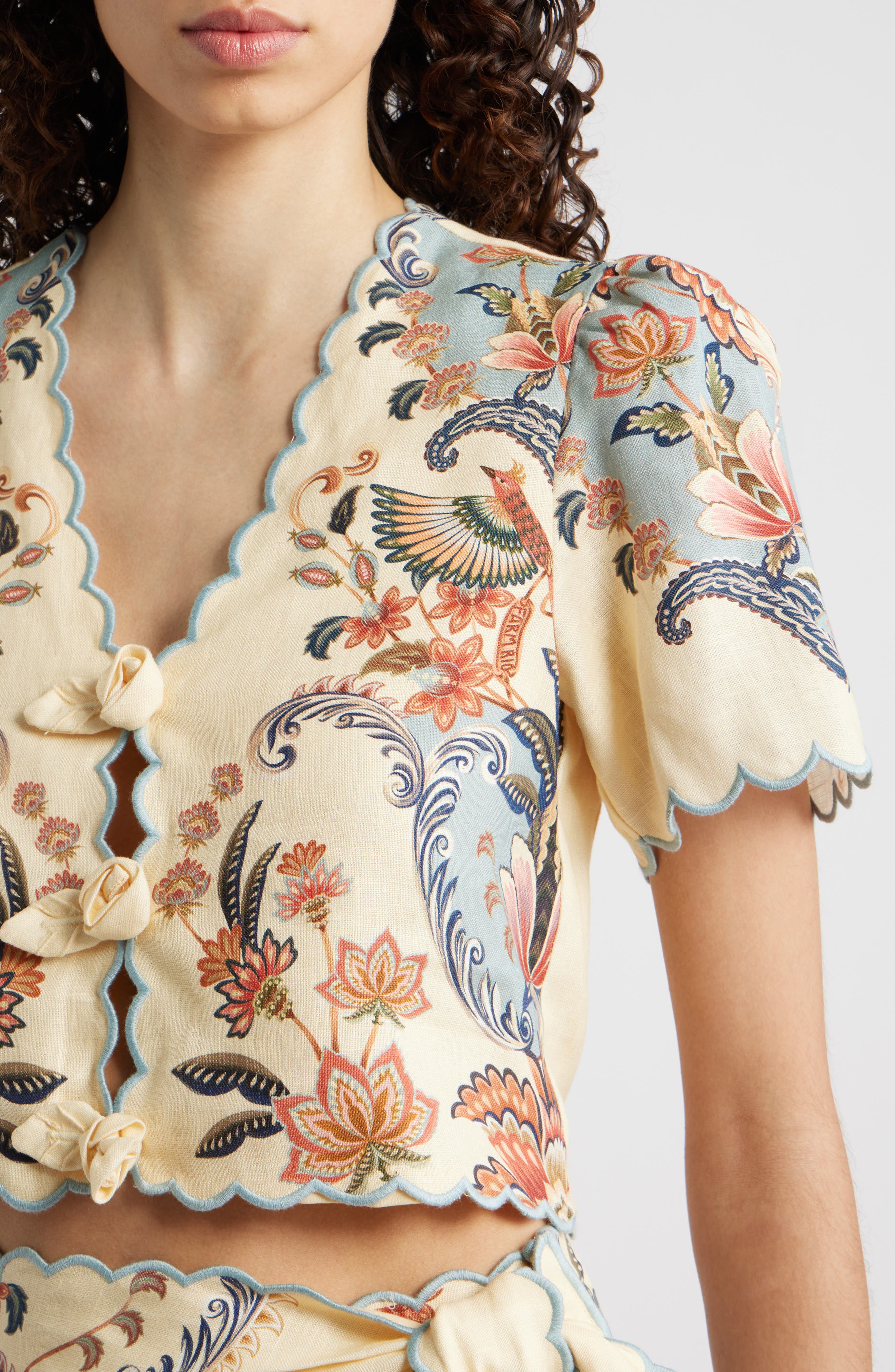 FARM Rio Boho Beauty Scallop Edge Linen Top (Women) | Nordstromrack