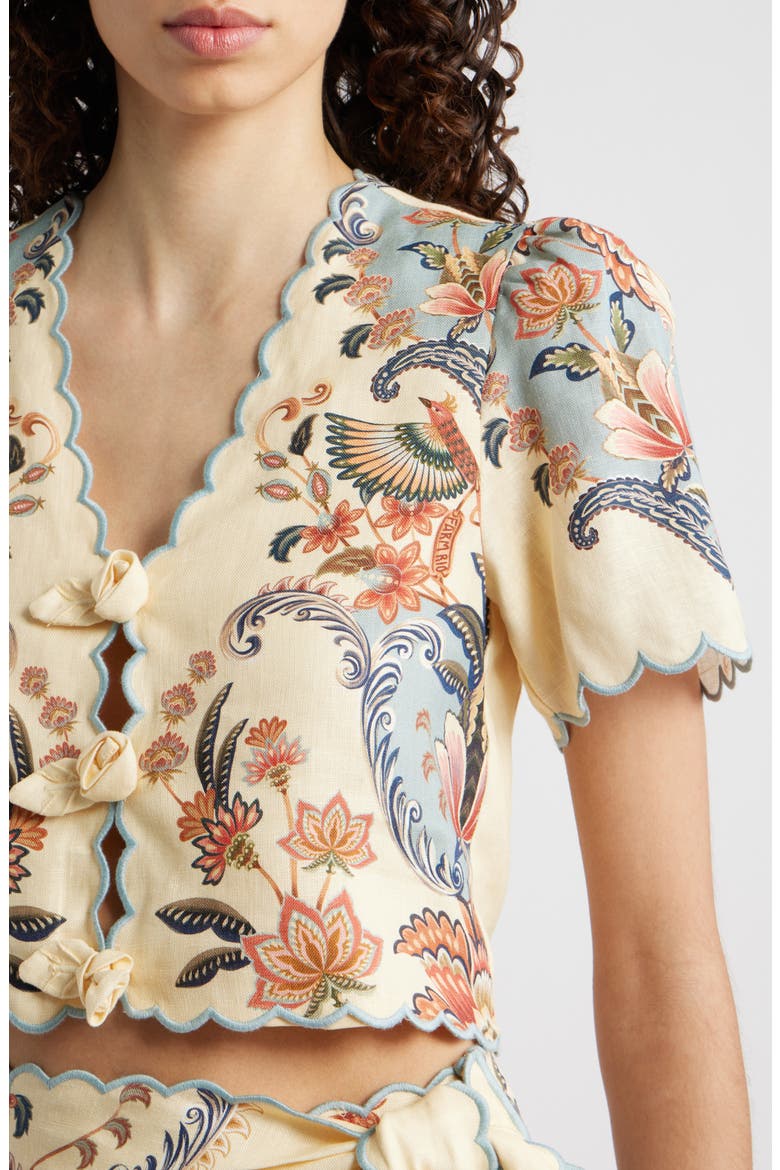 Boho Beauty Scallop Edge Linen Top, Alternate, color, BOHO BEAUTY BUTTER