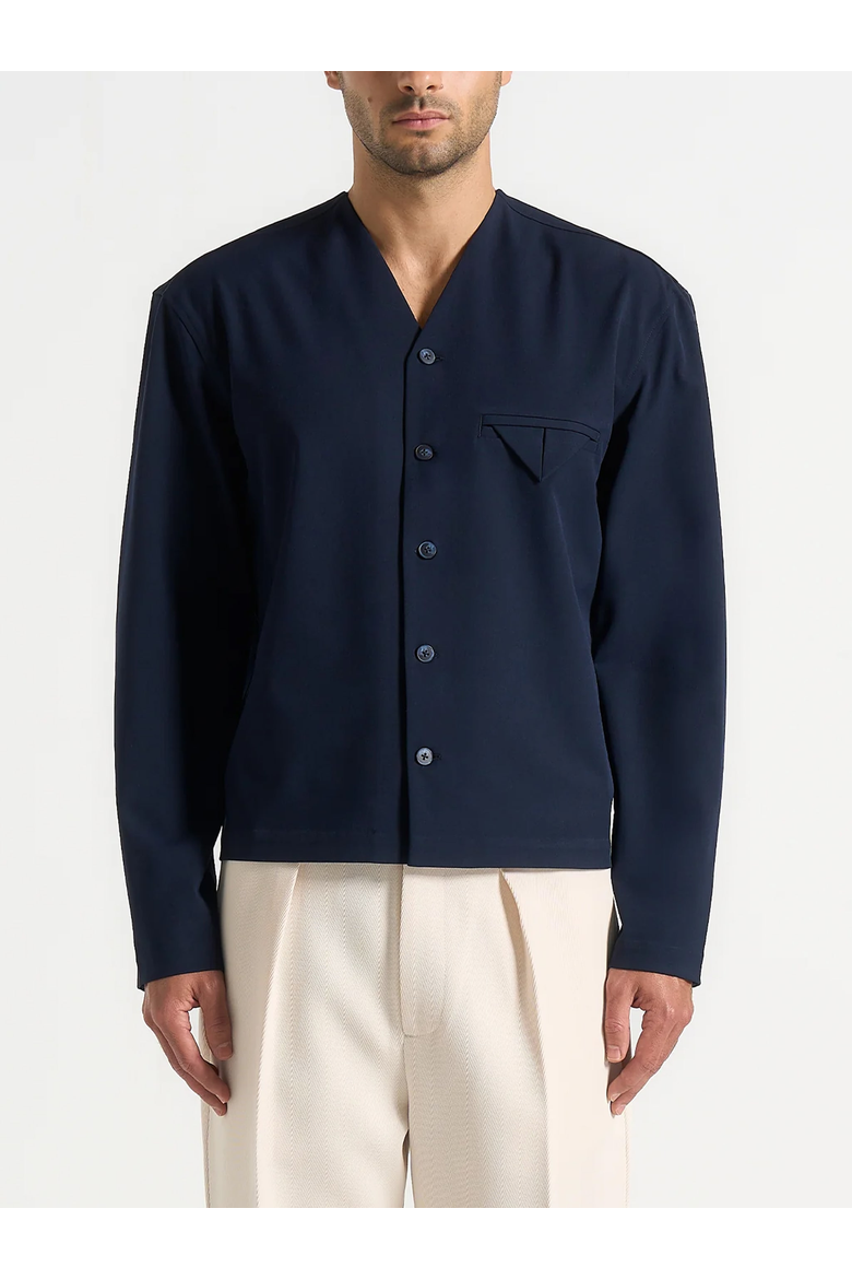 Zac Boxy V-Neck Long Sleeve Shirt, Alternate, color, Navy