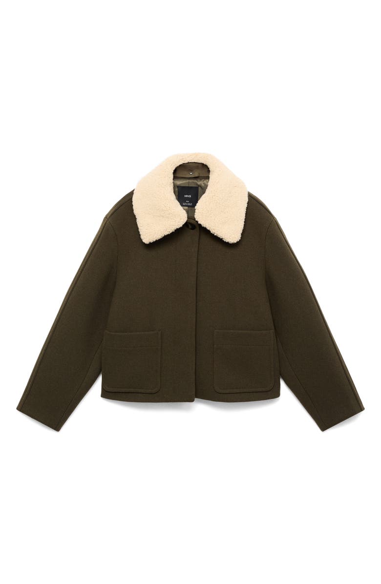 MANGO Jacket with Removable Faux Shearling Collar, Alternate, color, Khaki Green