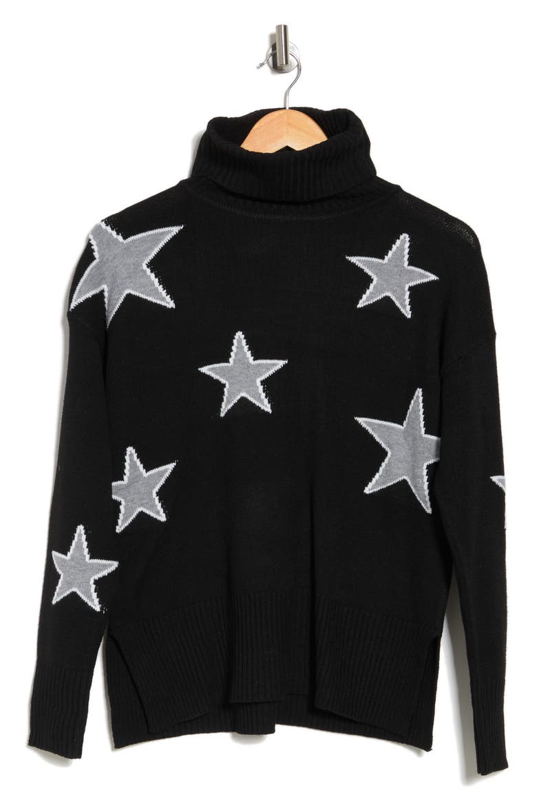 Outlined Star Oversized Turtleneck Sweater, Alternate, color, BLACK/ GREY/ WHITE