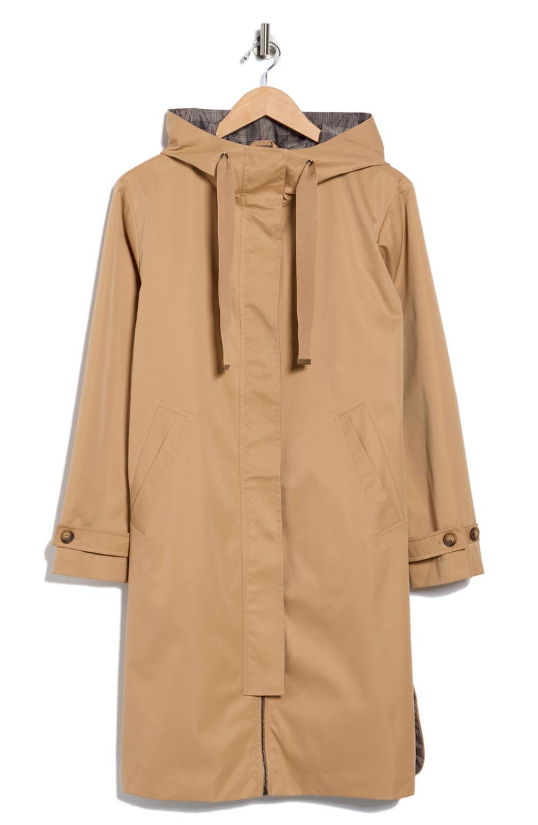 Bernardo Hooded Midlength Raincoat, Alternate, color, Khaki
