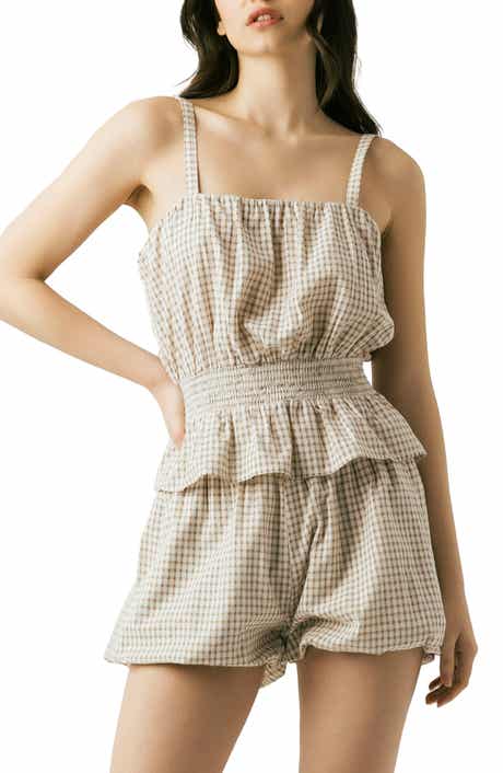 BLANKNYC Gingham Cotton Smocked Waist Camisole