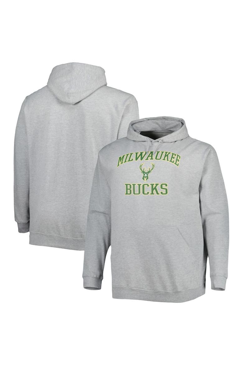 Men's Heathered Gray Milwaukee Bucks Big & Tall Heart & Soul Pullover Hoodie, Alternate, color, Heather Gray