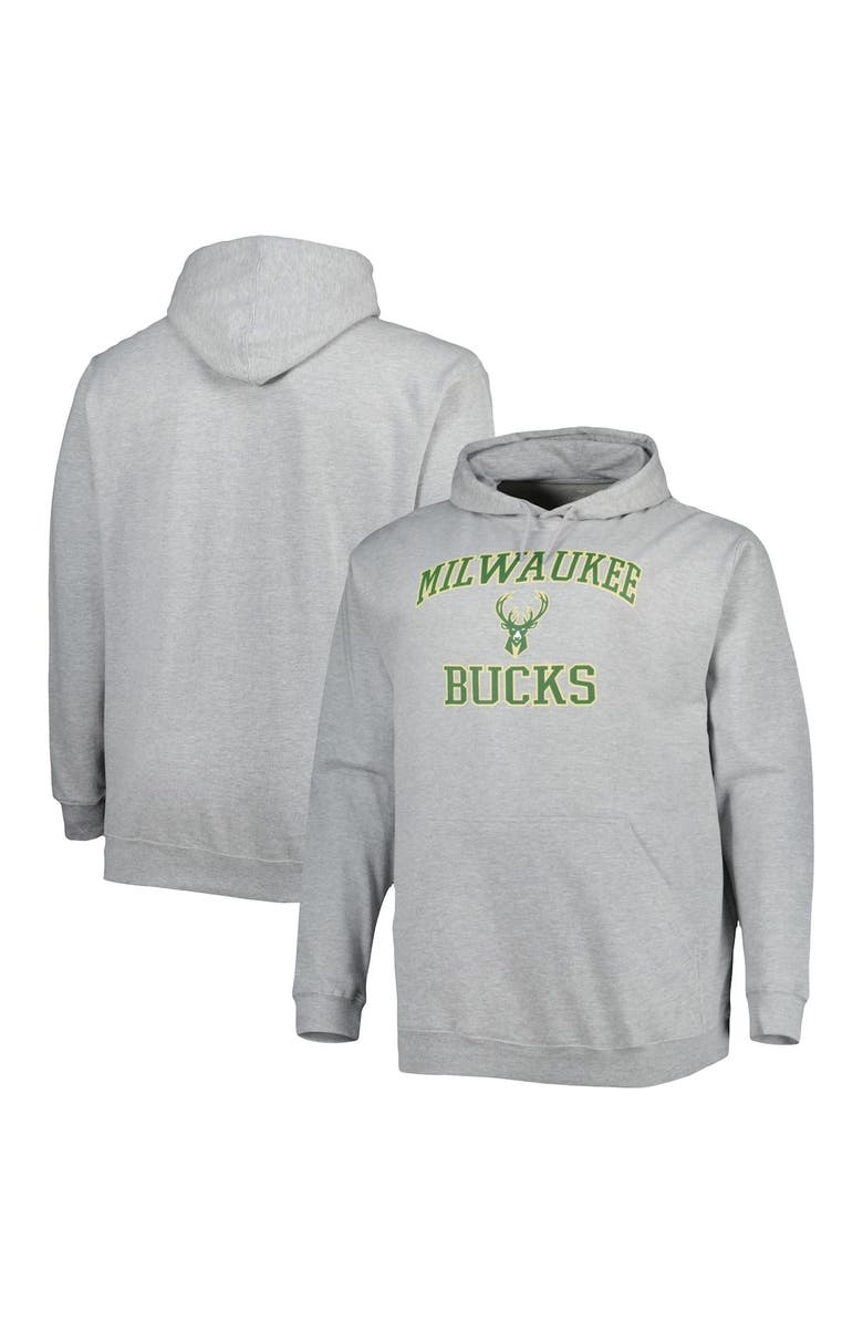 PROFILE Men's Heathered Gray Milwaukee Bucks Big & Tall Heart & Soul Pullover Hoodie, Alternate, color, Heather Gray