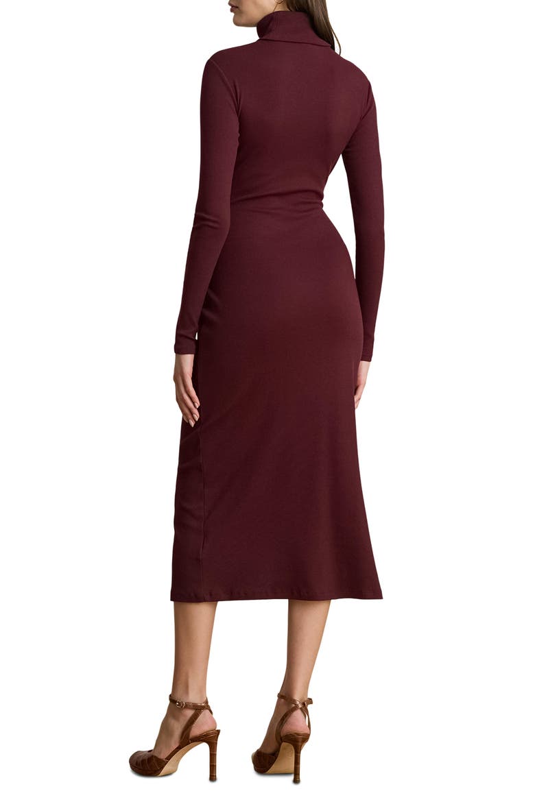Long Sleeve Turtleneck Tie Front Dress, Alternate, color, BURGUNDY