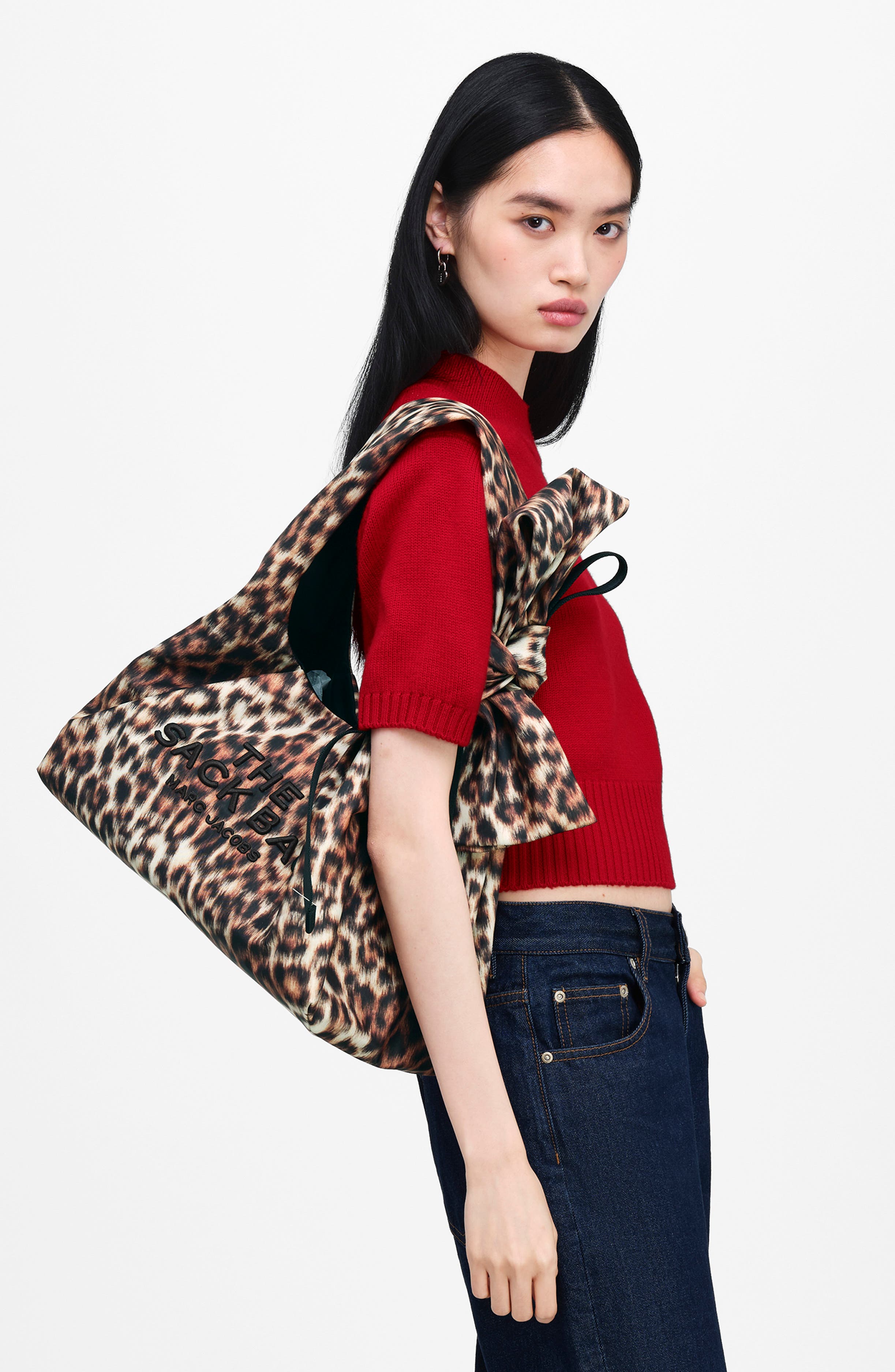The Bow Leopard Nylon Sack Bag, Alternate, color, BROWN MULTI