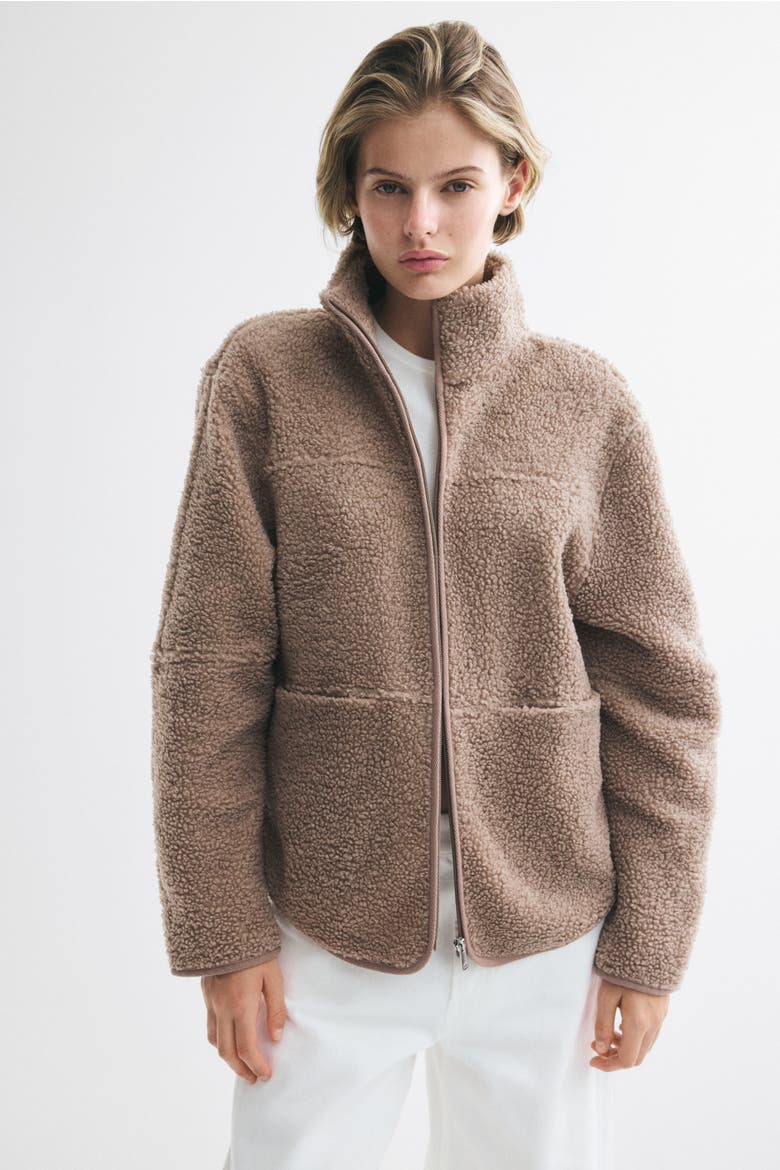 Teddy Fleece Jacket, Alternate, color, Dark beige