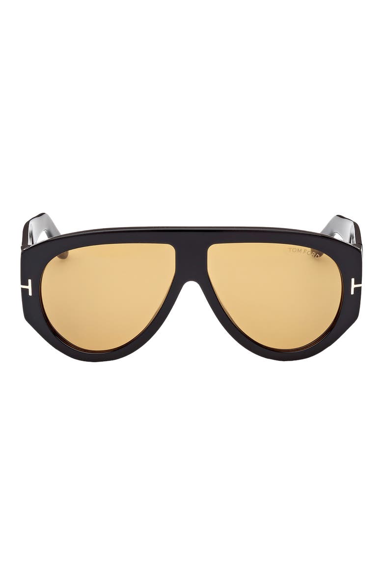 Bronson 60mm Aviator Sunglasses, Main, color, SHINY BLACK / YELLOW LENSES