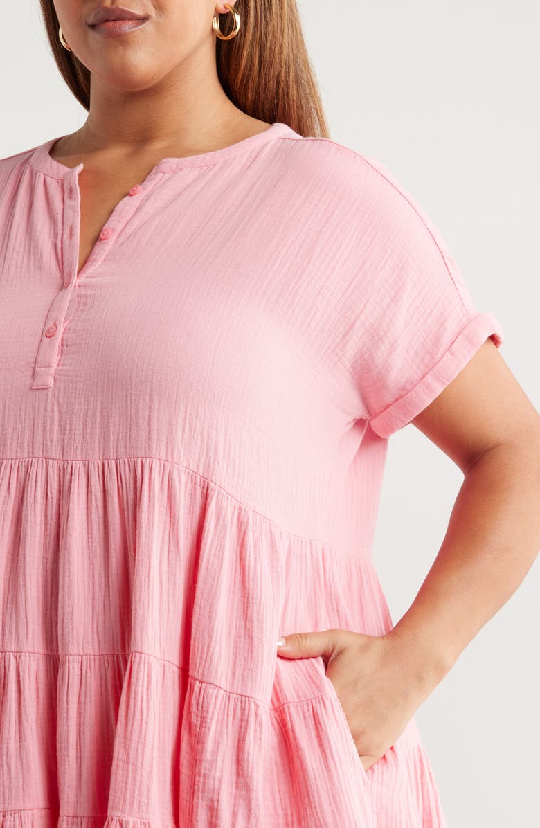 Caslon<sup>®</sup> Cotton Gauze Tiered Popover Dress, Alternate, color, Pink Geranium