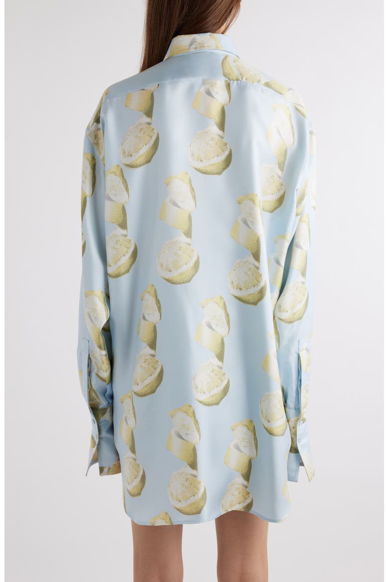 Lemon Print Silk Button-Up Tunic Shirt, Alternate, color, BLUE/ YELLOW