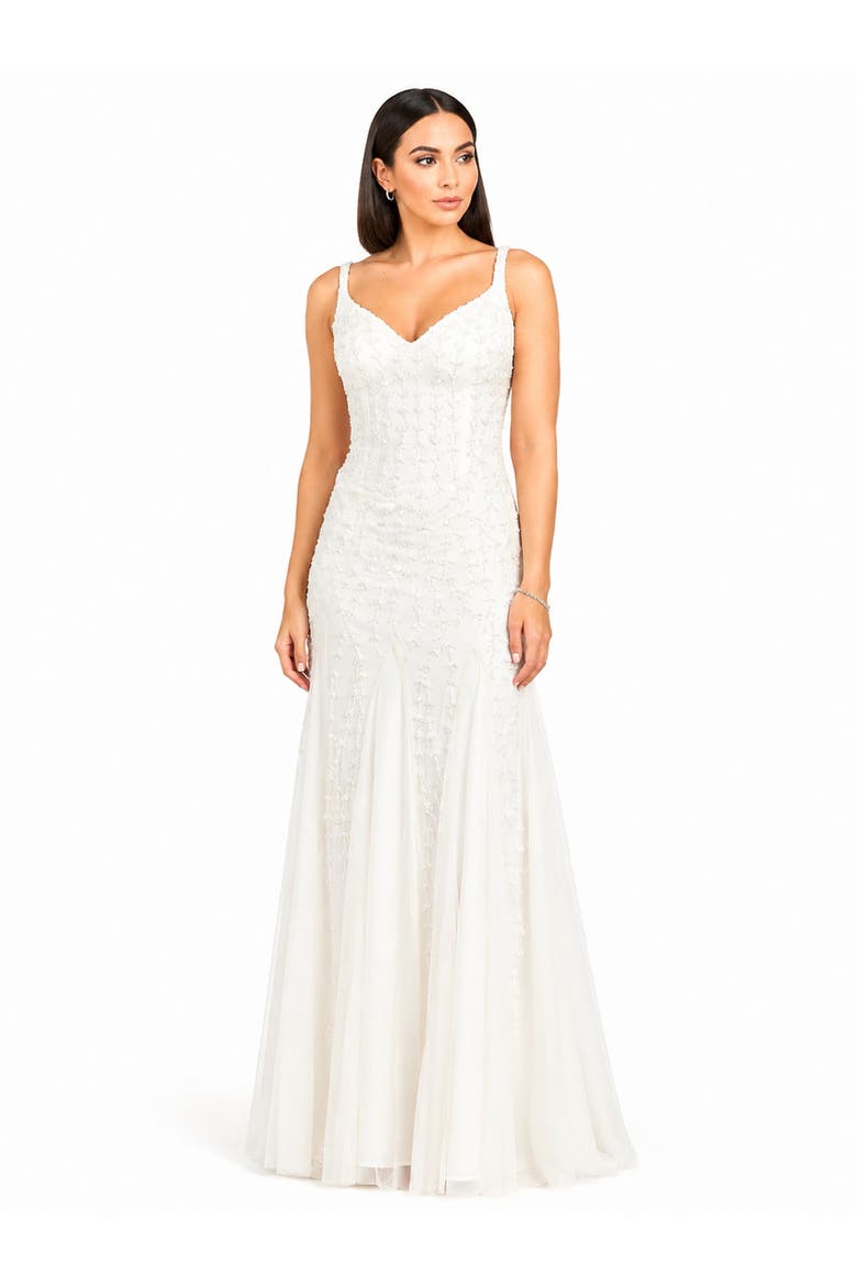 Beaded Faux-Wrap V-Neck Bridal Gown, Alternate, color, Ivory