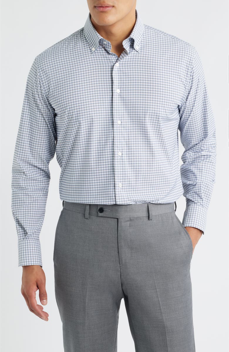 Peter Millar Cashiers Shadow Check Performance Twill Button-Down Shirt, Main, color, Oslo Grey