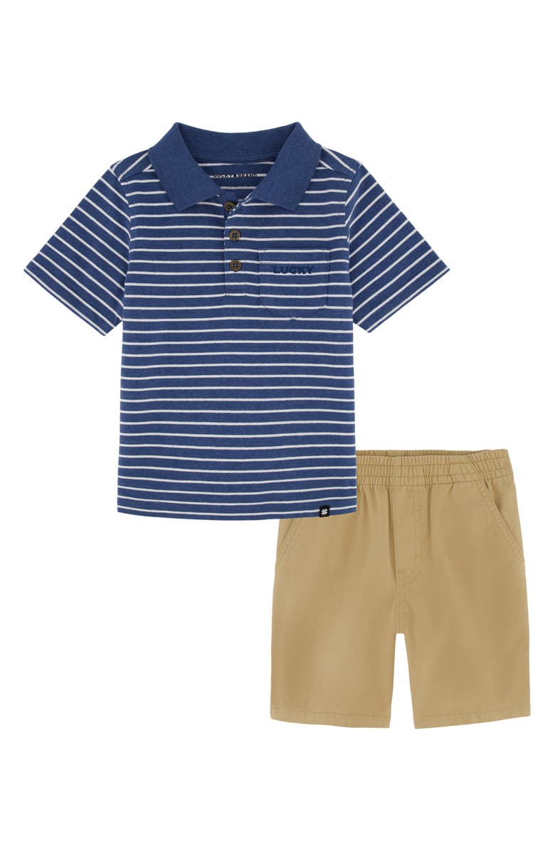 Lucky Brand Kids' Stripe Polo & Shorts Set, Main, color,