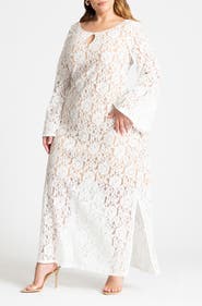 ELOQUII Lace Long Sleeve Maxi Dress