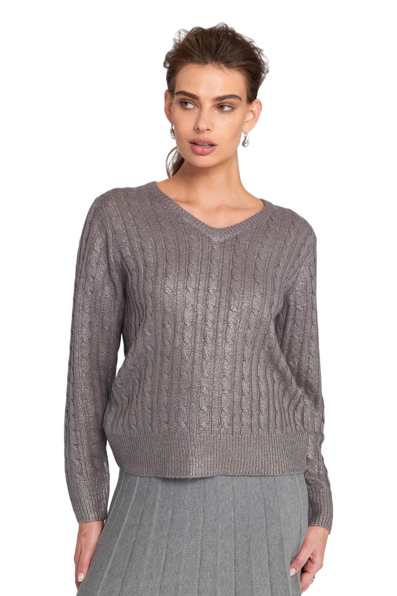 Metallic Cable Knit Embellished Sweater, Alternate, color, Silver