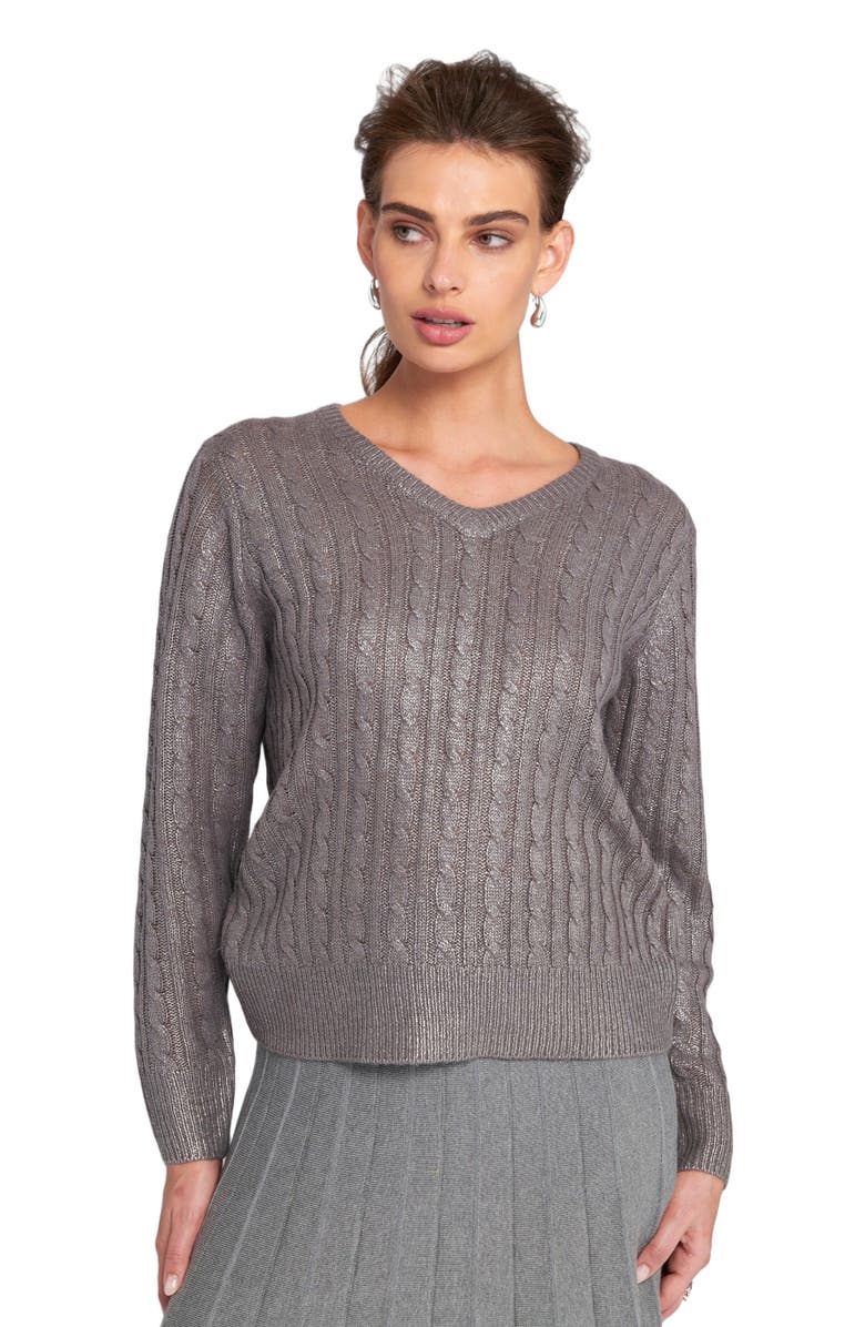 ELLE Collection Metallic Cable Knit Embellished Sweater, Alternate, color, Silver