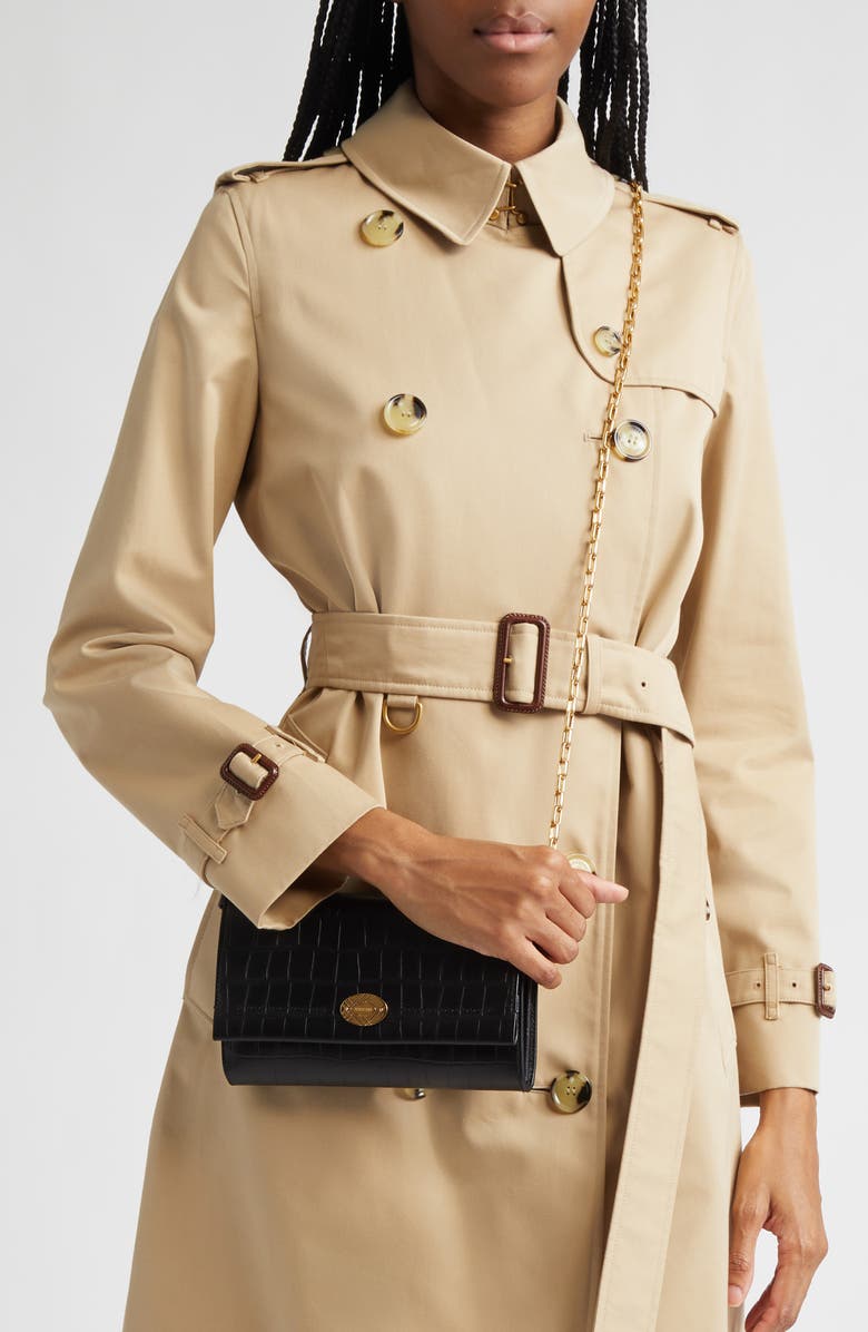 Burberry Cotswolds Croc Embossed Leather Wallet on a Chain, Alternate, color, Black