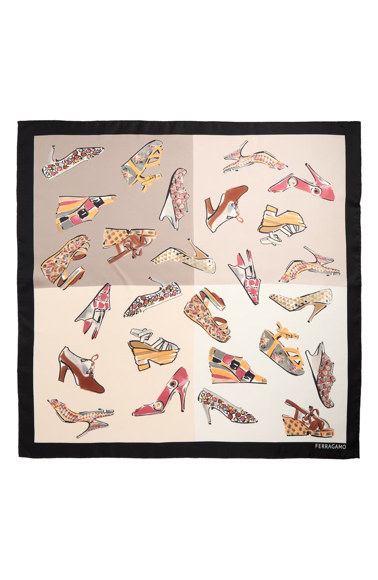 FERRAGAMO Genio Silk Square Scarf, Main, color, Beige/ Safari