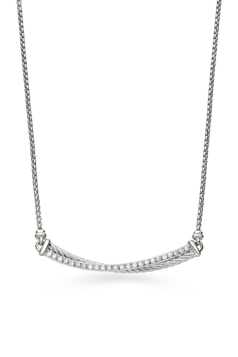 Crossover Bar Necklace with Diamonds, Main, color, SILVER/ DIAMOND