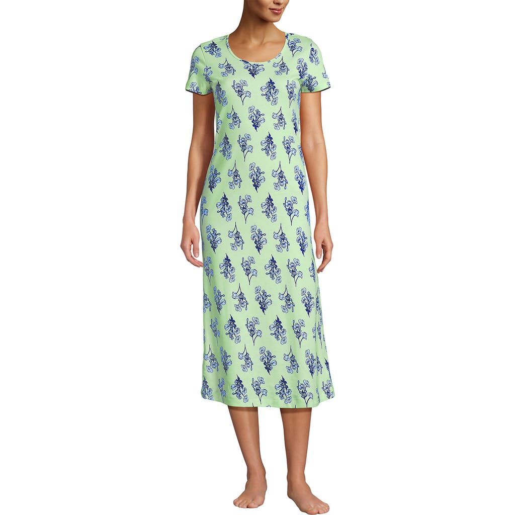 Lands' End Cotton Short Sleeve Midcalf Nightgown In Green