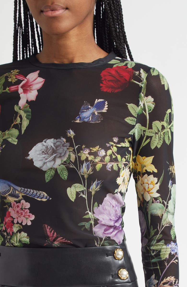 Alice + Olivia Delaina Sheer Mesh Crop Top, Alternate, color, Venus Floral
