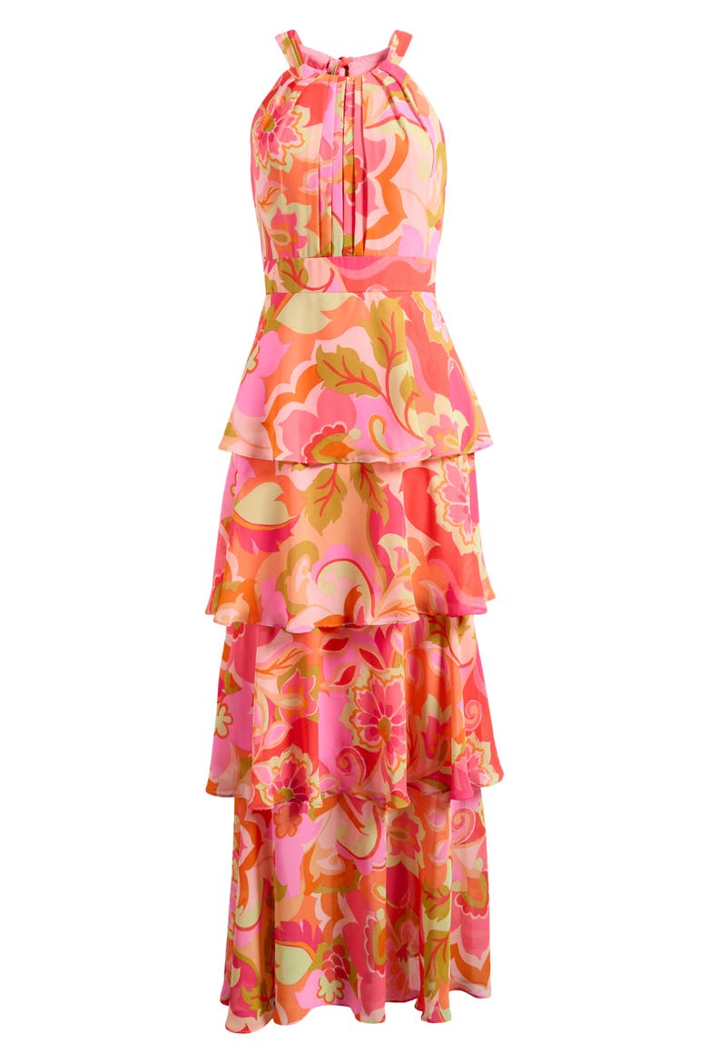Floral Print Tiered Ruffle Sleeveless Maxi Dress, Alternate, color, MULTI PINK