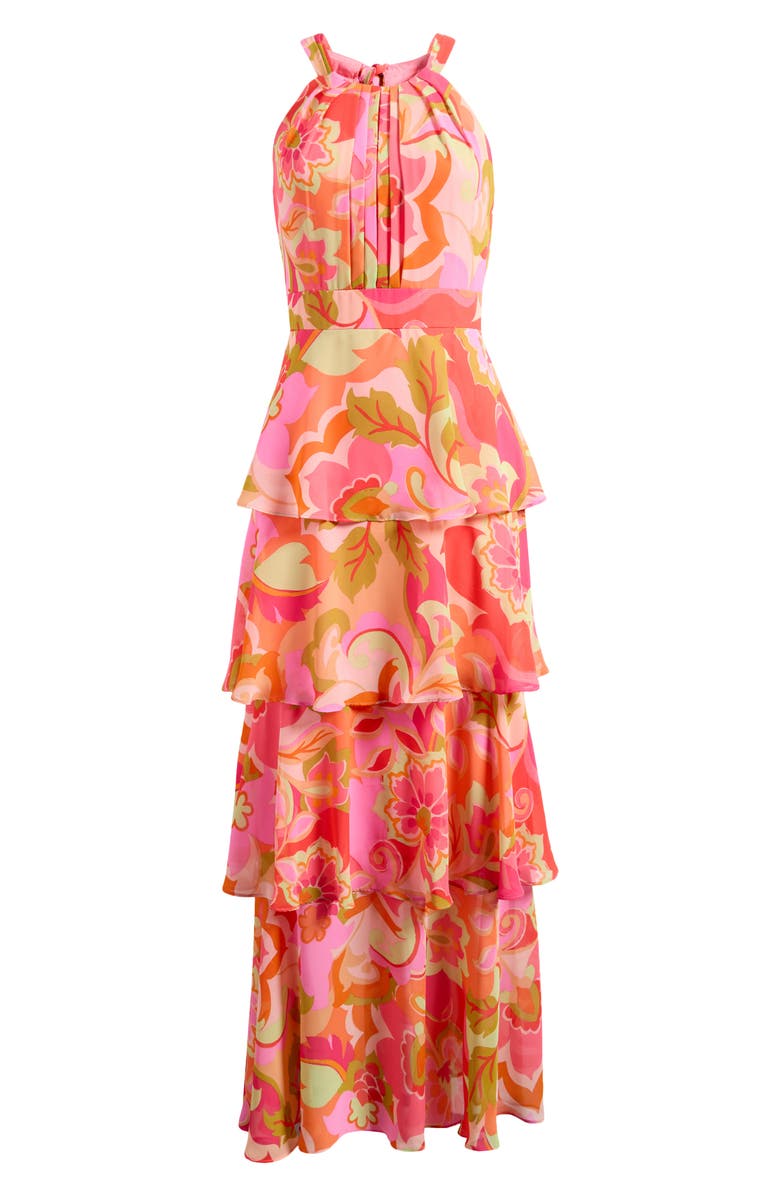 Eliza J Floral Print Tiered Ruffle Sleeveless Maxi Dress, Alternate, color, Multi Pink
