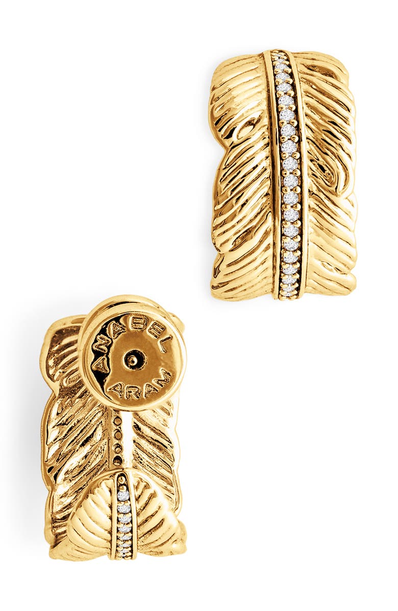 Anabel Aram Jewelry Feather Small Hoop Earrings, Alternate, color, Gold