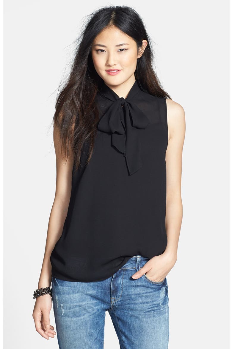 Sleeveless Tie Neck Top, Main, color, BLACK