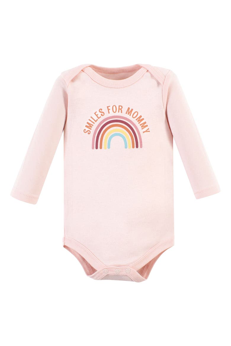 Girl's Long-Sleeve Bodysuit, Pants, and Footwear Outfit, Alternate, color, Sunshine Rainbows