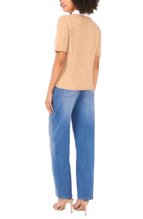 Vince Camuto Layered Look Cable Short Sleeve Sweater In Brown